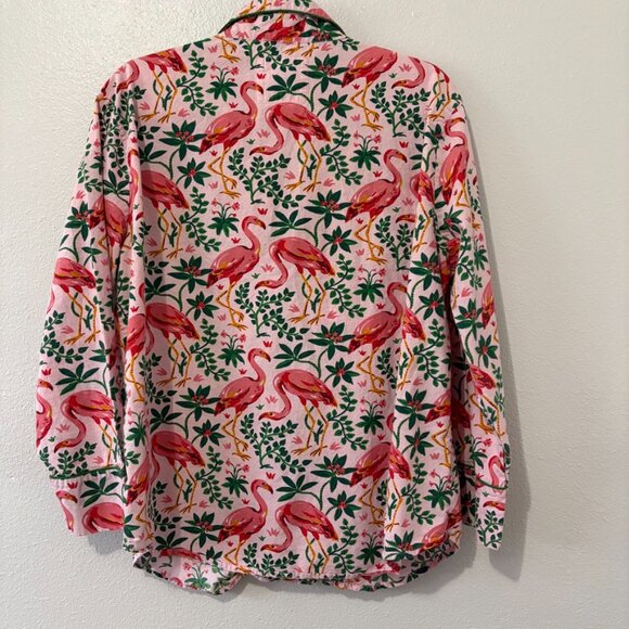 Printfresh Pink Flamingo Botanical Print Long Sleeve Button-Up Pajama Top Size L - Picture 5 of 6